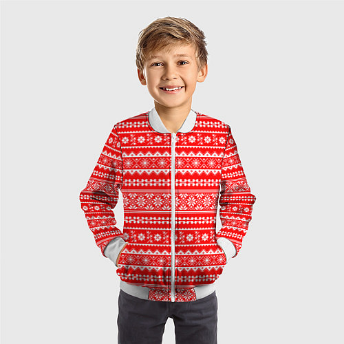 Детский бомбер Jacquard pattern / 3D-Белый – фото 3
