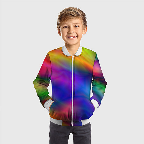 Детский бомбер Оранжево-синяя туманность / 3D-Белый – фото 3