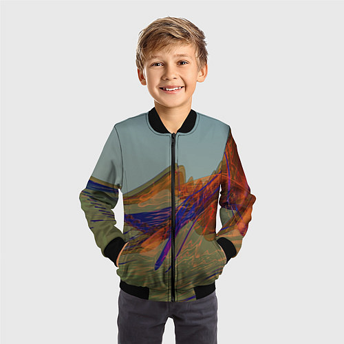 Детский бомбер Волнообразные разноцветные музыкальные линии / 3D-Черный – фото 3