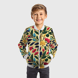 Бомбер детский Эффект вышивки цветочная поляна, цвет: 3D-белый — фото 2