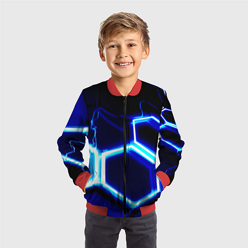 Детский бомбер Neon abstraction plates storm / 3D-Красный – фото 3