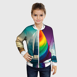 Бомбер детский Два мира пересекаются: корабль и радужное полотно, цвет: 3D-белый — фото 2