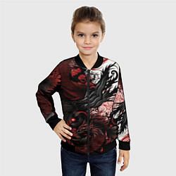 Бомбер детский Красный Irezumi узор, цвет: 3D-черный — фото 2
