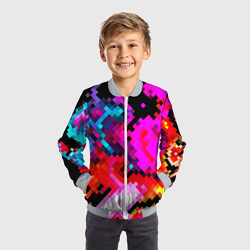 Детский бомбер Pixel neon mosaic / 3D-Серый – фото 3