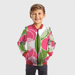 Бомбер детский Абстракция круги и зеленый лист, цвет: 3D-красный — фото 2