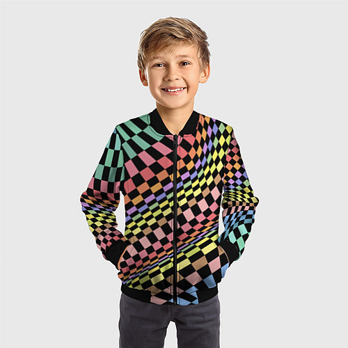 Детский бомбер Colorful avant-garde chess pattern - fashion / 3D-Черный – фото 3