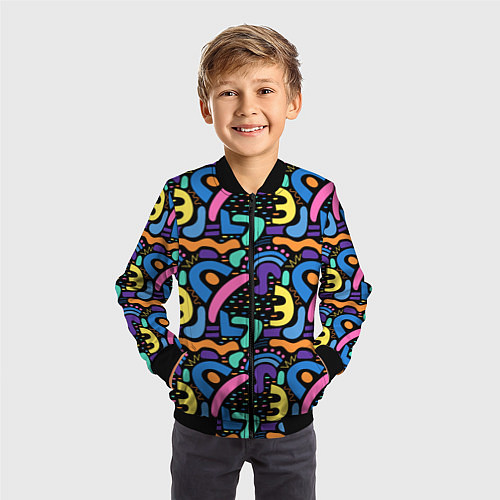 Детский бомбер Multicolored texture pattern / 3D-Черный – фото 3