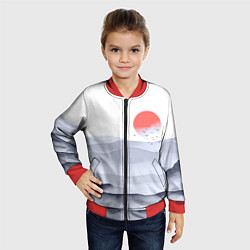 Бомбер детский Японский пейзаж - восход солнца, цвет: 3D-красный — фото 2