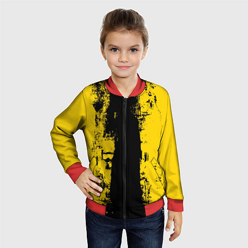 Детский бомбер Вертикальная черно-желтая полоса Cyberpunk 2077 / 3D-Красный – фото 4
