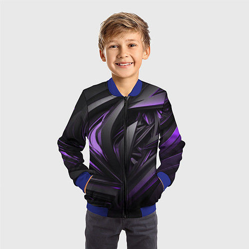 Детский бомбер Черно-фиолетовые объекты / 3D-Синий – фото 3