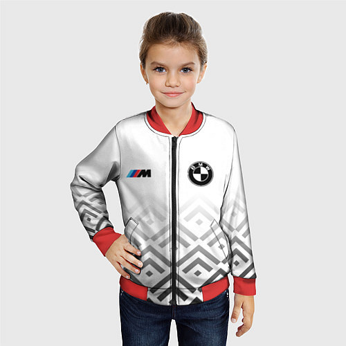 Детский бомбер BMW m power - белый / 3D-Красный – фото 4