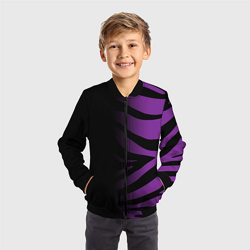 Детский бомбер Фиолетовый с черными полосками зебры / 3D-Черный – фото 3