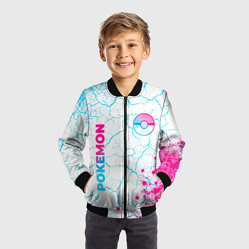 Детский бомбер Pokemon neon gradient style: надпись, символ / 3D-Черный – фото 3