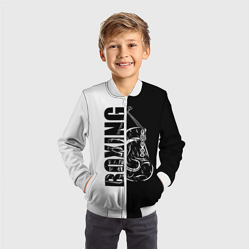 Детский бомбер Boxing чёрно-белое / 3D-Белый – фото 3