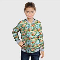 Бомбер детский Цветочный гавайский паттерн, цвет: 3D-серый — фото 2