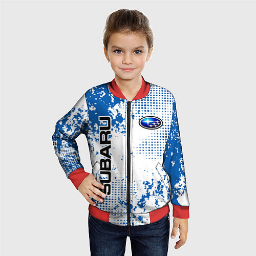 Детский бомбер Subaru blue logo / 3D-Красный – фото 4