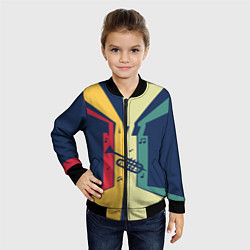 Бомбер детский Труба в разноцветных полосах Jazz music, цвет: 3D-черный — фото 2