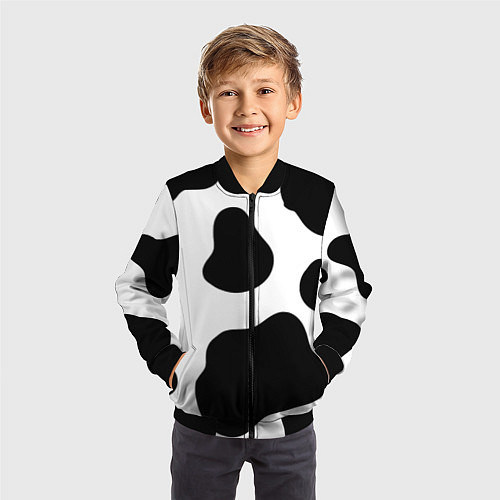 Детский бомбер Принт - пятна коровы / 3D-Черный – фото 3