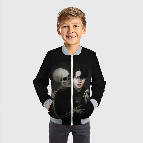 Детский бомбер Сехун со скелетом / 3D-Серый – фото 3