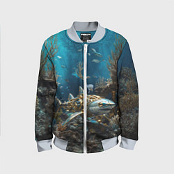 Бомбер детский Механическая акула, цвет: 3D-серый