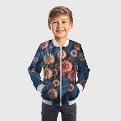 Бомбер детский Хризантемы на джинсе, цвет: 3D-белый — фото 2