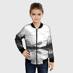 Бомбер детский Минималистичный пейзаж чб, цвет: 3D-черный — фото 2