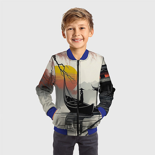 Детский бомбер Красота Японии / 3D-Синий – фото 3