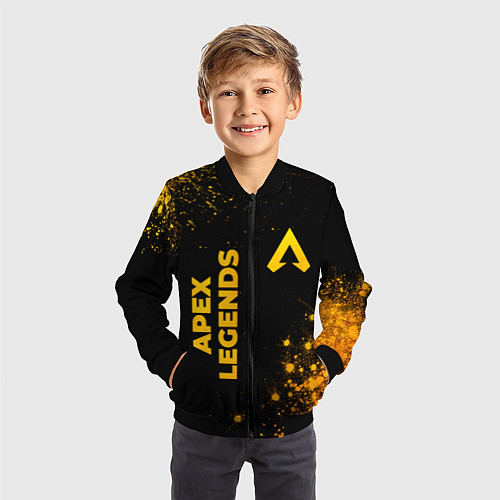 Детский бомбер Apex Legends - gold gradient: надпись, символ / 3D-Черный – фото 3