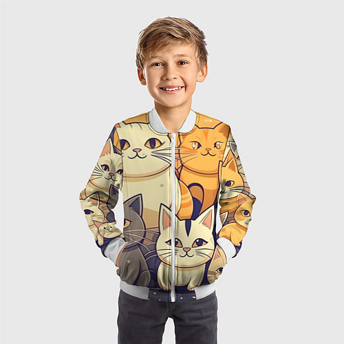 Детский бомбер Кошачий принт от нейросети / 3D-Белый – фото 3