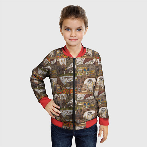 Детский бомбер Рисунки коллаж / 3D-Красный – фото 4