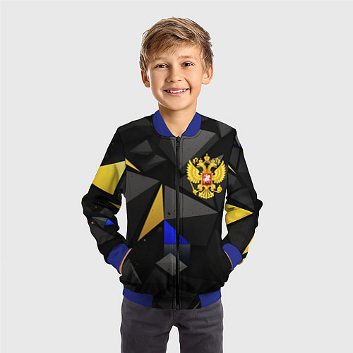 Детский бомбер Герб РФ абстракция / 3D-Синий – фото 3