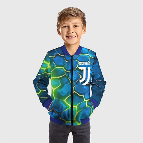Детский бомбер Juventus blue green neon / 3D-Синий – фото 3