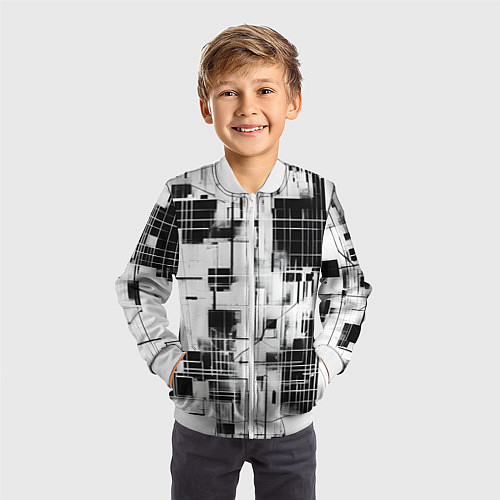 Детский бомбер Кибер Сетка гранж / 3D-Белый – фото 3