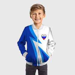 Бомбер детский Флаг России в сердечке - синий, цвет: 3D-белый — фото 2