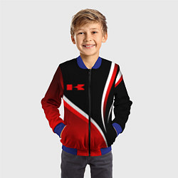 Бомбер детский Кавасаки - красные волны, цвет: 3D-синий — фото 2