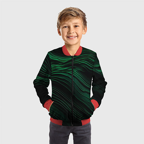 Детский бомбер Dark green texture / 3D-Красный – фото 3