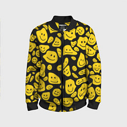 Бомбер детский Расплывающиеся смайлы на черном, цвет: 3D-черный