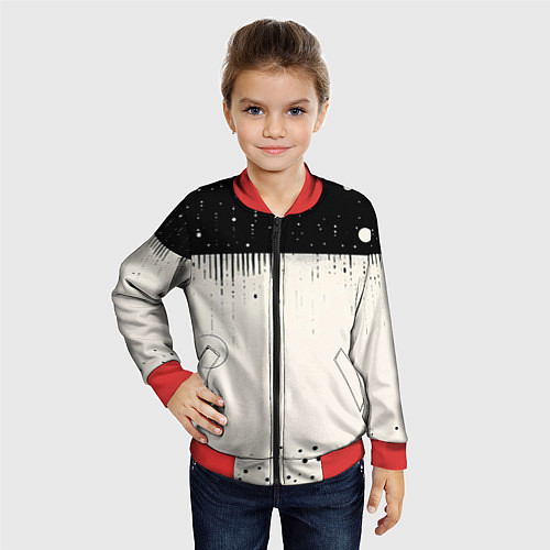 Детский бомбер Снежный пейзаж зимней ночью / 3D-Красный – фото 4