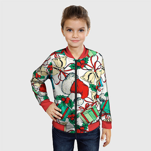 Детский бомбер Узор с новогодними падарками / 3D-Красный – фото 4