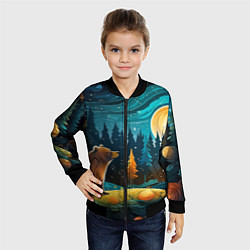 Бомбер детский Хозяин тайги: медведь в лесу, цвет: 3D-черный — фото 2