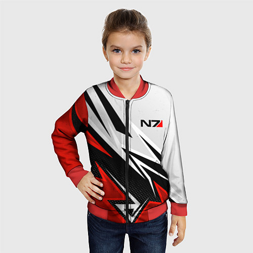 Детский бомбер N7 mass effect - white and red / 3D-Красный – фото 4
