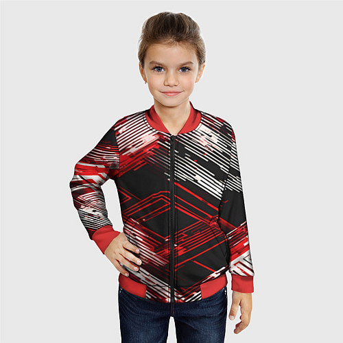 Детский бомбер Киберпанк линии белые и красные / 3D-Красный – фото 4