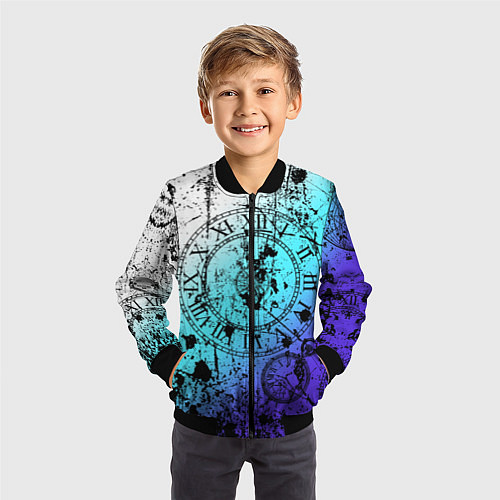 Детский бомбер Часы время градиент / 3D-Черный – фото 3