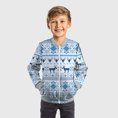 Детский бомбер Blue sweater with reindeer / 3D-Серый – фото 3