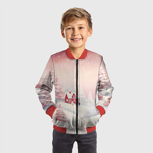 Детский бомбер Снежное сияние ночи / 3D-Красный – фото 3