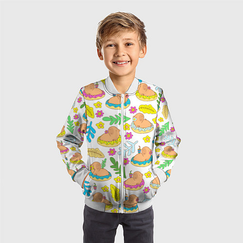 Детский бомбер Капибары на отдыхе / 3D-Белый – фото 3