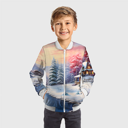 Детский бомбер Сказочная метель подарков / 3D-Белый – фото 3