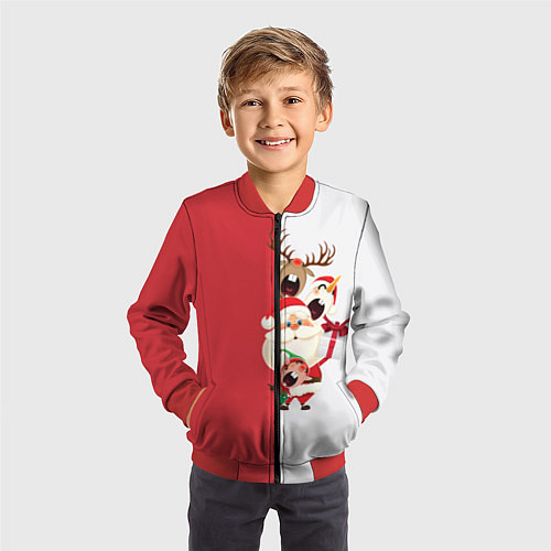 Детский бомбер Новогодние персонажи / 3D-Красный – фото 3