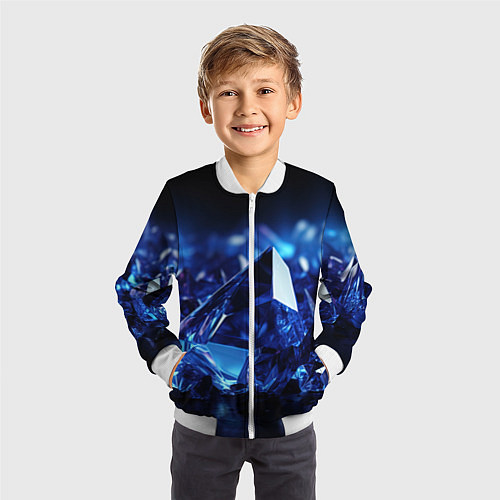 Детский бомбер Синие прозрачные алмазы / 3D-Белый – фото 3