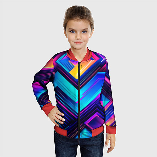 Детский бомбер Геометрическая неоновая абстракция / 3D-Красный – фото 4